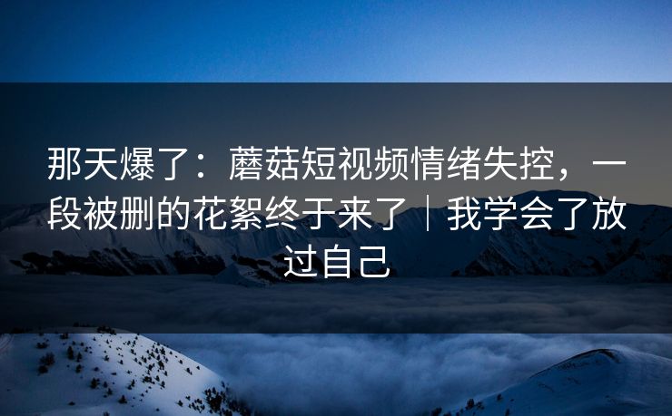 那天爆了：蘑菇短视频情绪失控，一段被删的花絮终于来了｜我学会了放过自己
